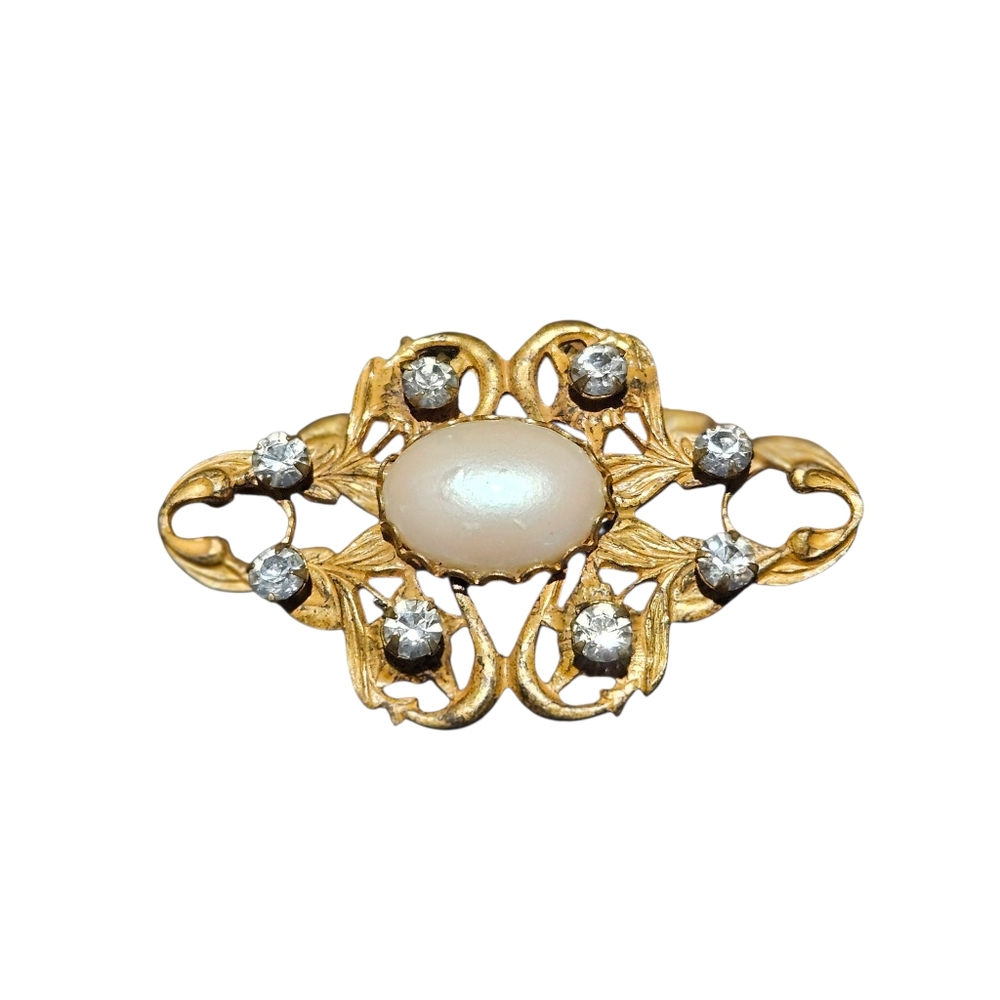 Miriam Haskell Brooch Faux Pearl Rhinestone Gilt Gold Tone Vintage Pin Brooch